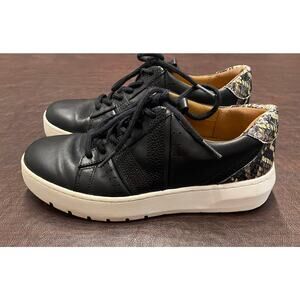 Vionic Simasa Ray Snake Print Heel Leather Sneakers Black White Women's Size 6